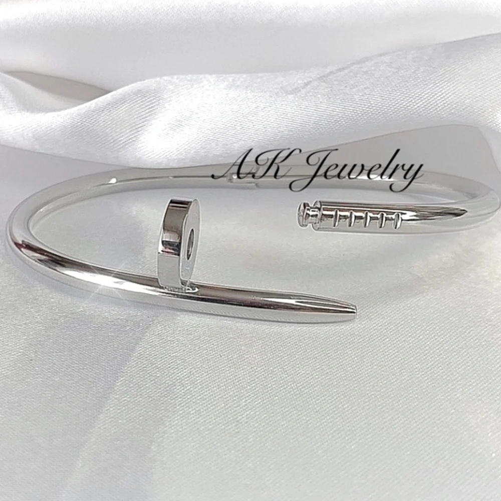 💎Silver NAIL Bracelet, Titanium Stackable Bangle